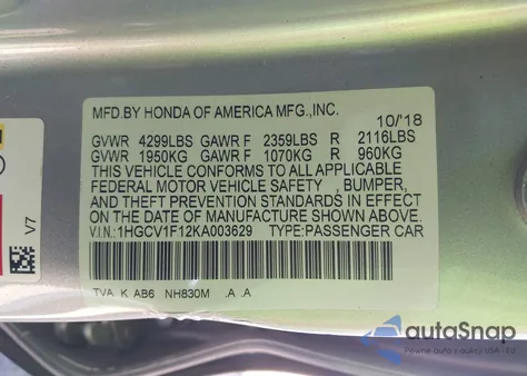 2019 Honda Accord Lx from USA, damaged, VIN 1HGCV1F12KA003629